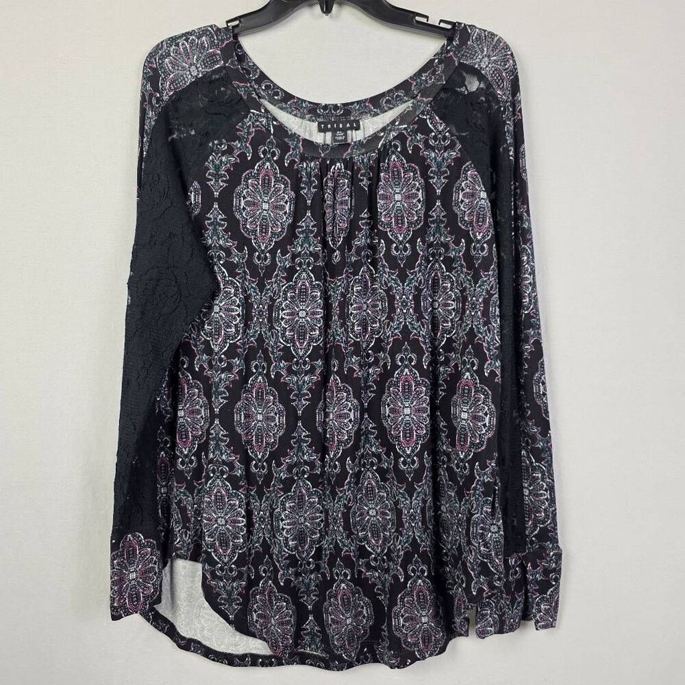 Tribal Printed Blouse Womens L Lace Sleeve